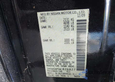 2010 Nissan Maxima 3.5 Sv z USA, uszkodzony, nr VIN 1N4AA5AP5AC826827